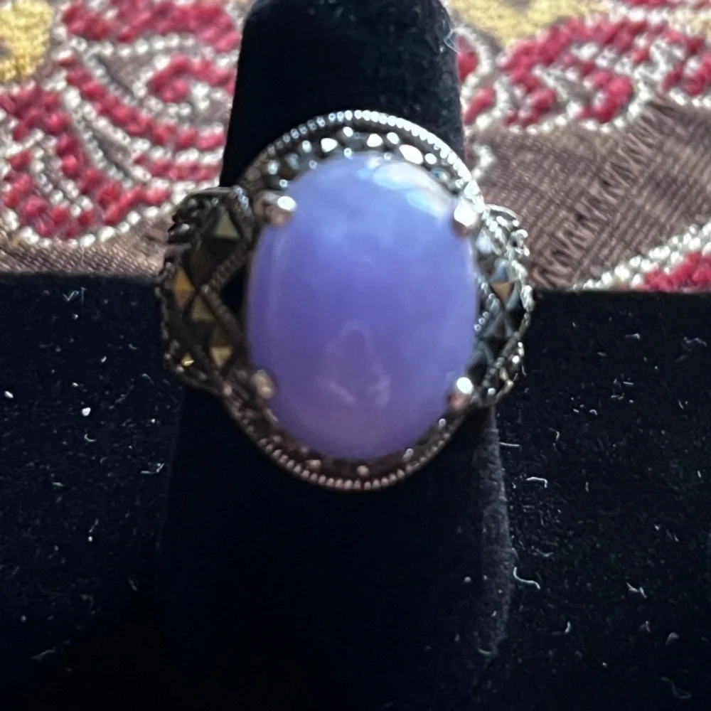 Sterling silver malachite purple jade ring - Picture 4 of 5